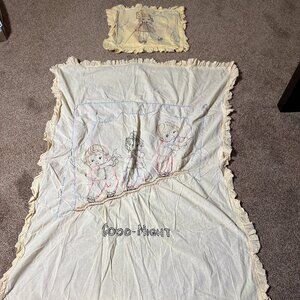 Vintage Child's/Doll Embroidered Coverlet & Pillowcase